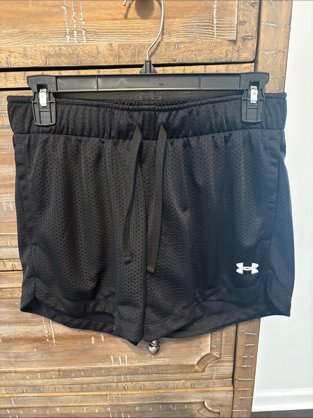 Under Armour Black Women's Mesh Athletic Shorts with White Logo